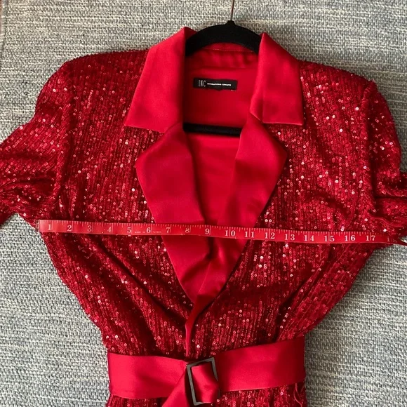 INC International Concepts Red Sequin Jumpsuit - Picture 3 of 7